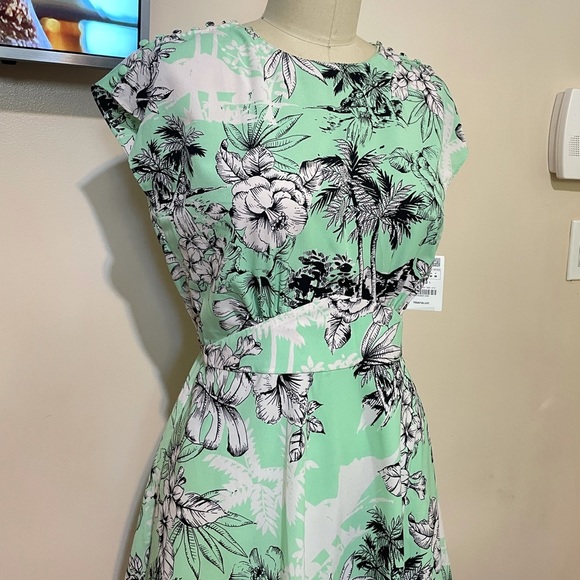0025 NWT Zara green and while floral dress sz M - Picture 5 of 7
